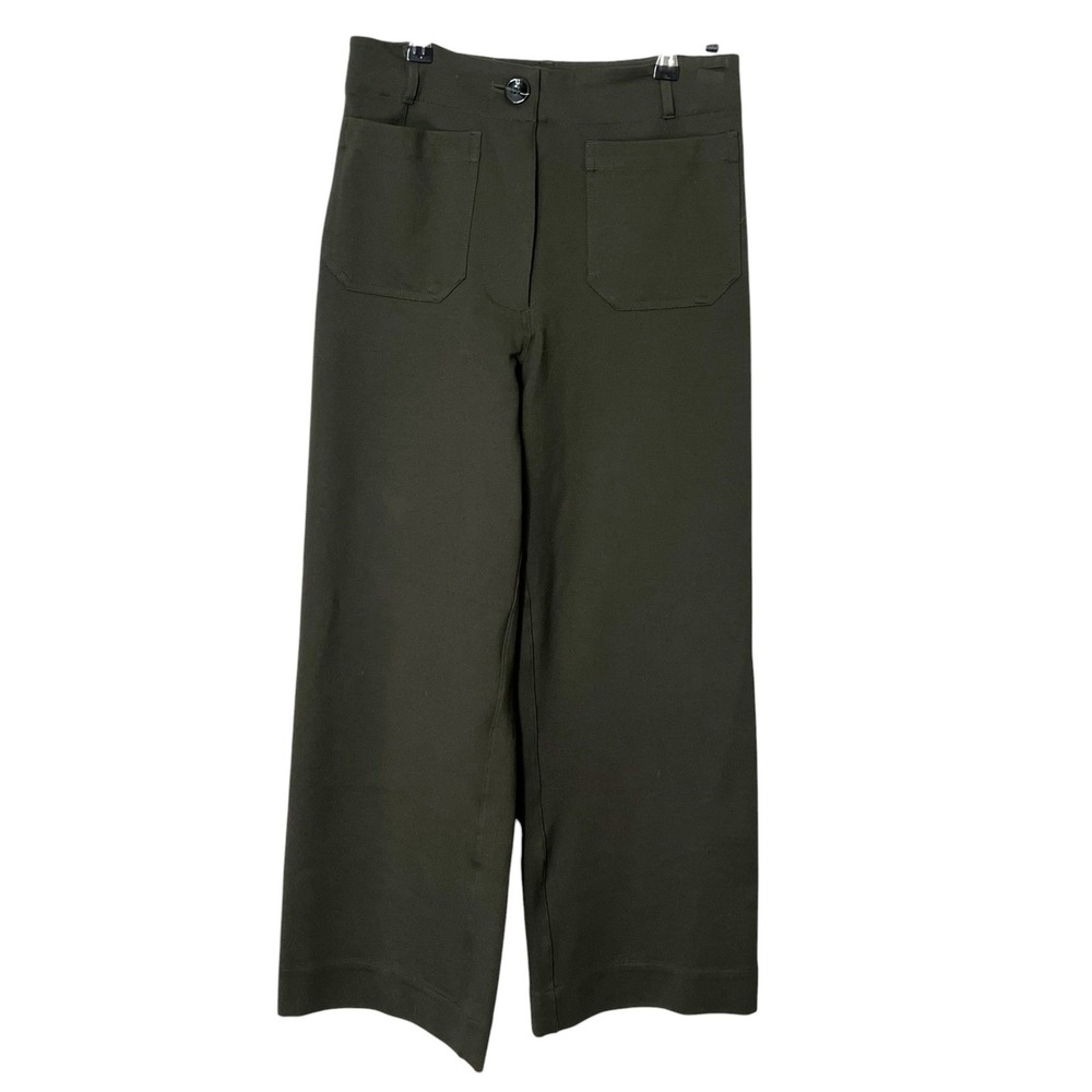 Quince Ultra-Stretch Ponte Cropped Wide Leg Pants Olive Green High Rise Size 4 - Picture 2 of 8